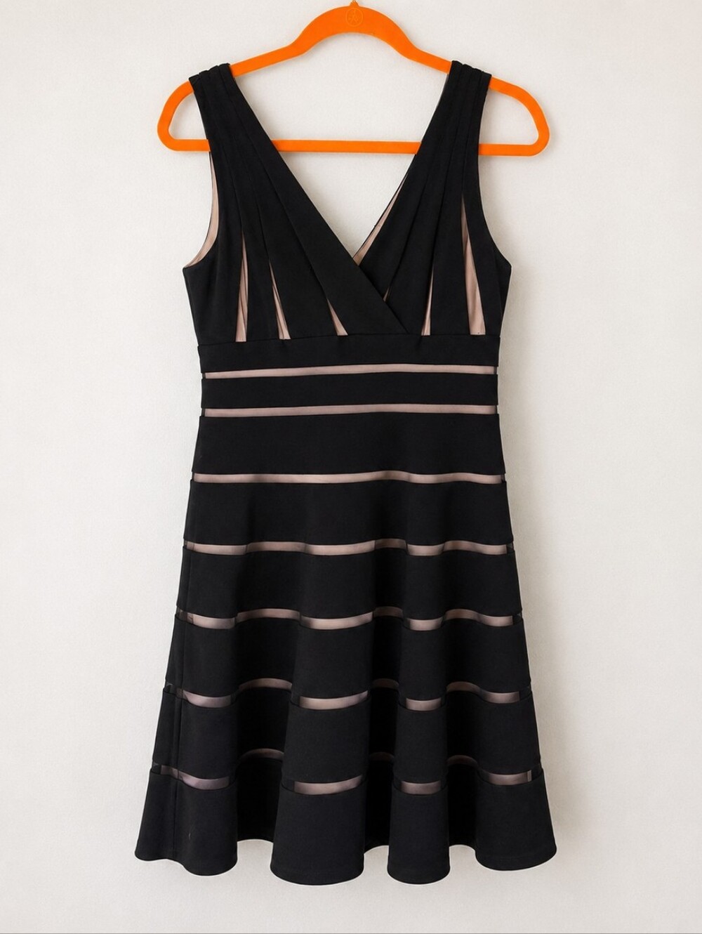 JS Collections 862069 Black Nude Illusion Mesh Fit & Flare Cocktail Dress